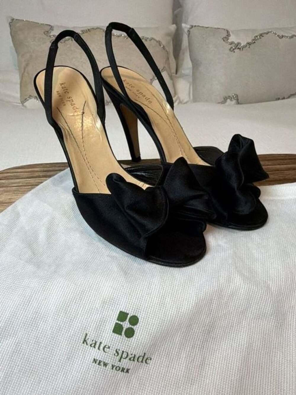 Kate Spade New York Satin Bow Slingback Heels Size 8 B Black